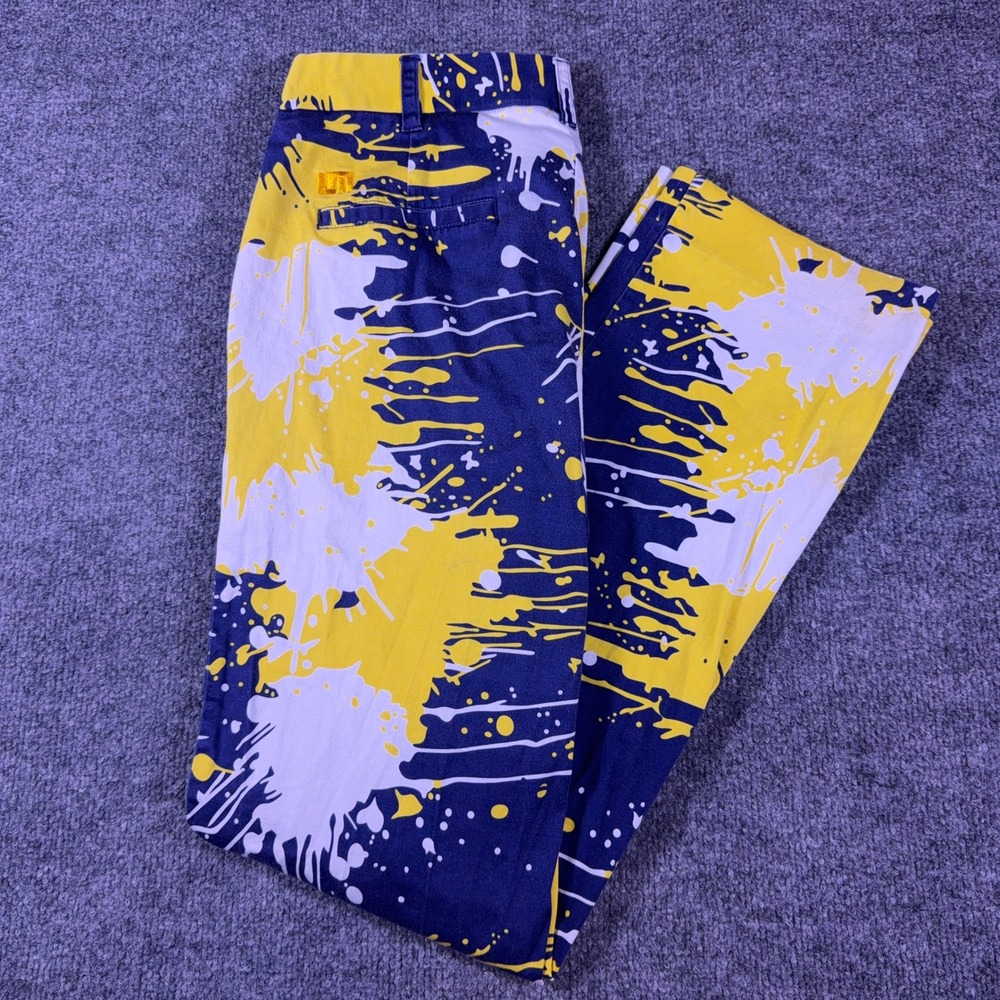 Loudmouth Golf Pants Mens 32x34 Paint Splatter Navy Blue Yellow White Stretch
